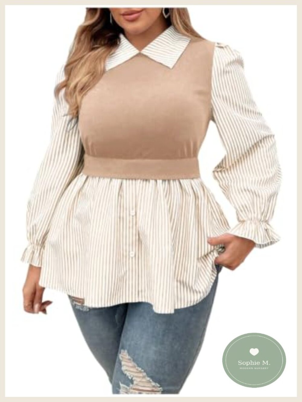 Plus Size Peplum Top Leopard Print Button Down Blouse Bishop Sleeve